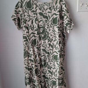 Green Floral Print Short Sleeve Shift Dress